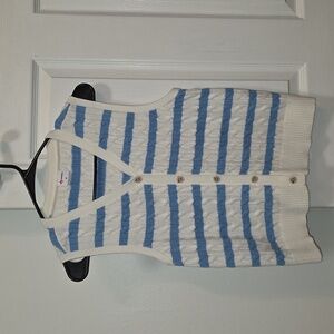 Blue and White Striped Knit Vest
